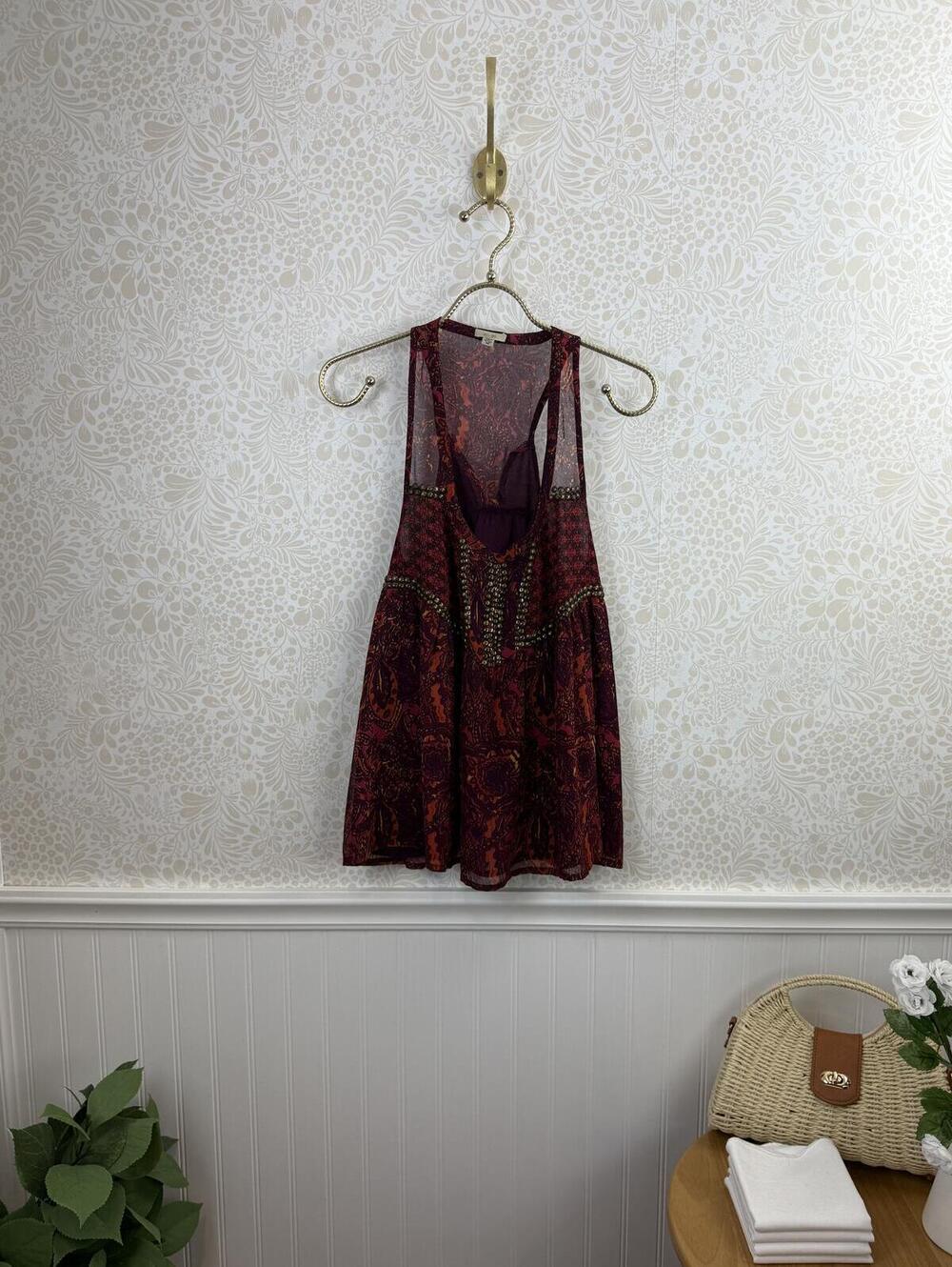 Ecote by Urban Outfitters Red Bohemian Studded Sleeveless Tank - Size - Medium